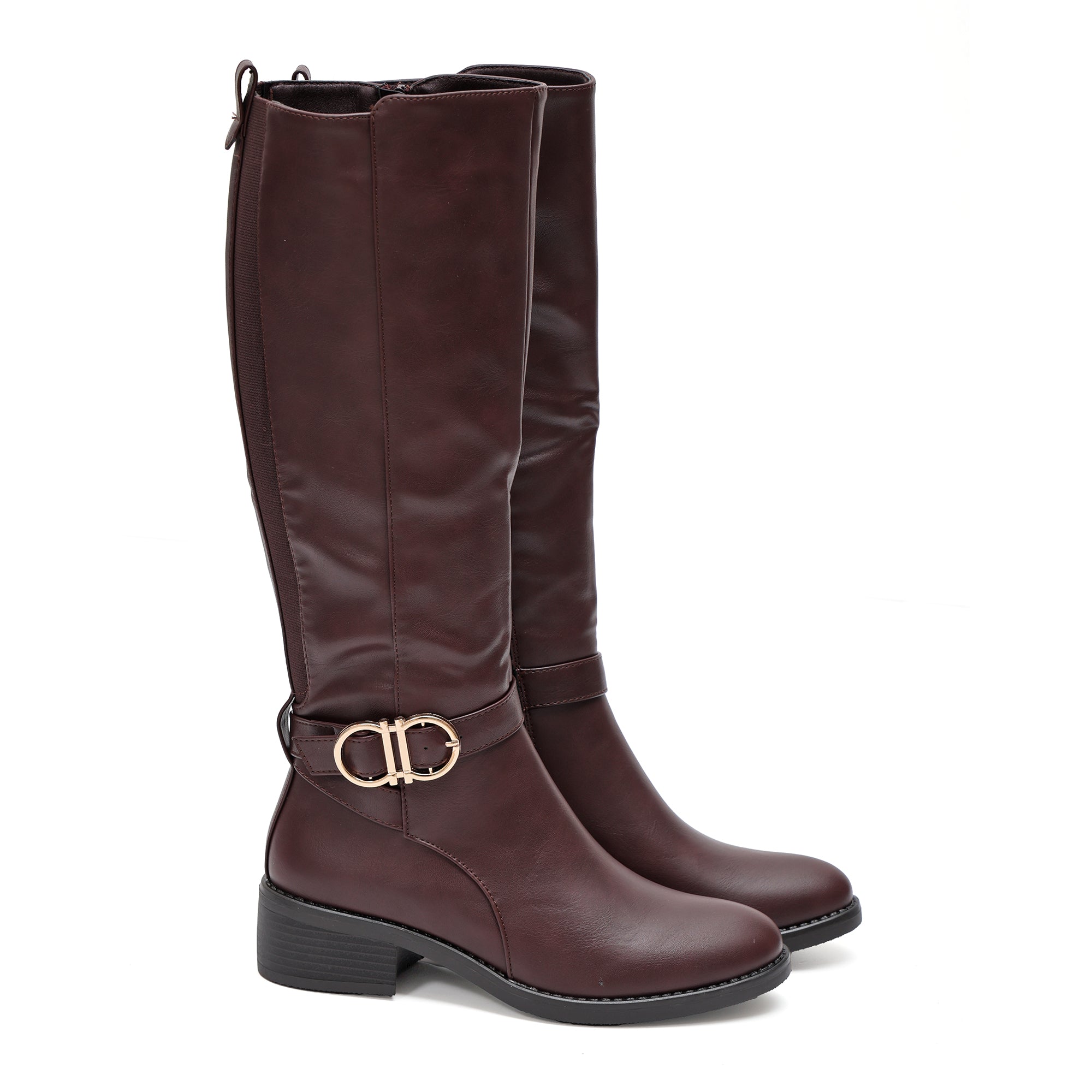 Stivale in simil pelle con cinturini e fascia elastica- Art.68321