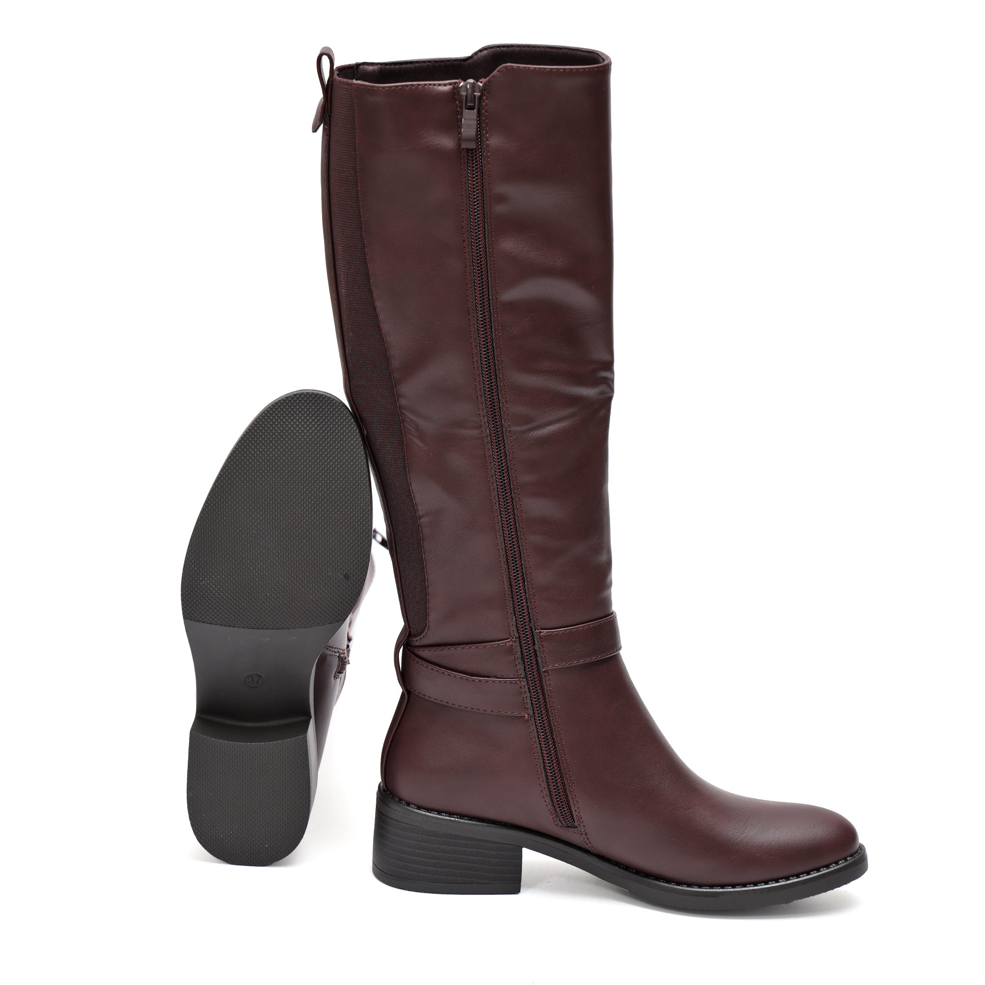 Stivale in simil pelle con cinturini e fascia elastica- Art.68321