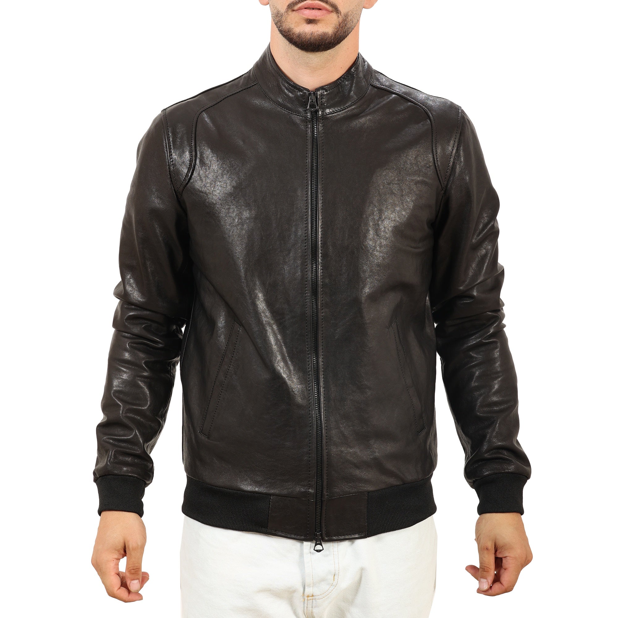 Giubbino in vera pelle di vitello Nero-Slim Fit-Art.68VEGETALE
