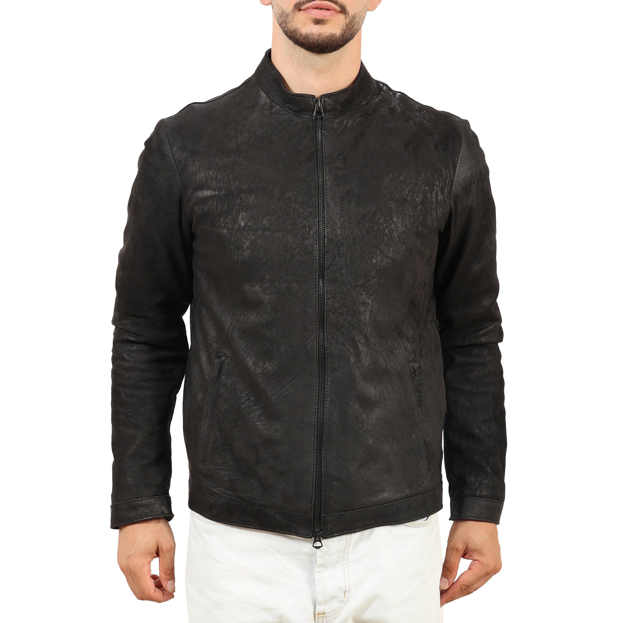 Giubbino in pelle di vitello rifinizione dakota blu jeans-Slim Fit-Art.IMP24DAKOTA