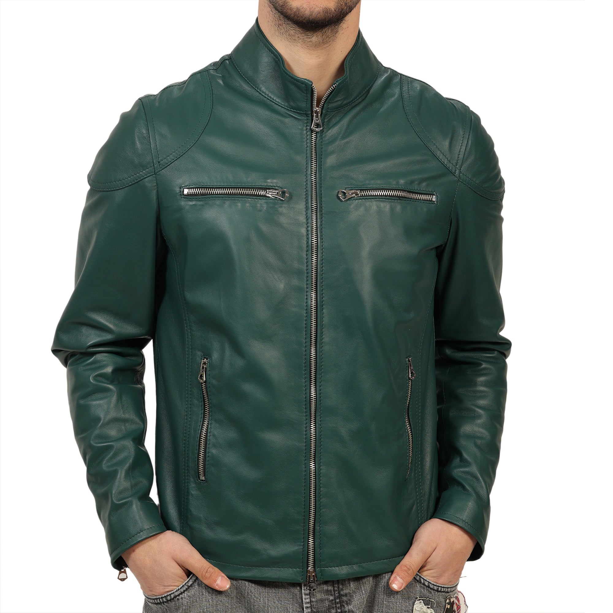 Giubbino in pelle di vitello nappa Nero-Slim Fit-Art.SAXNAPPA