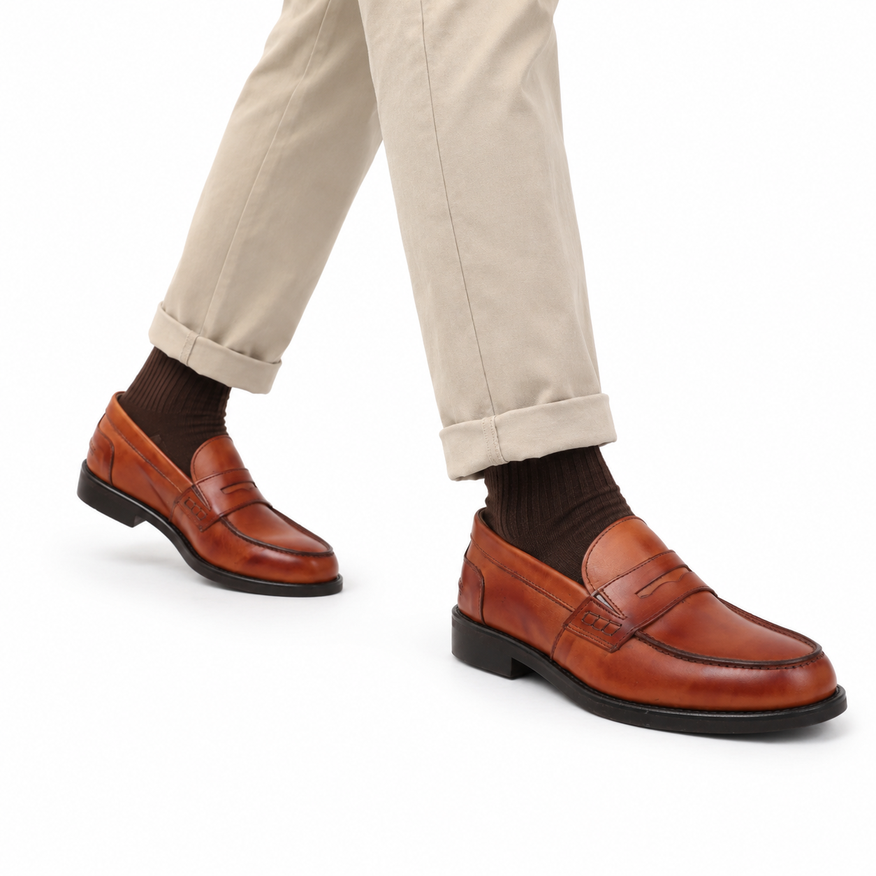 Mocassino con benda in pelle crust con fondo in gomma -Art.805EFDOGOMMACRUST
