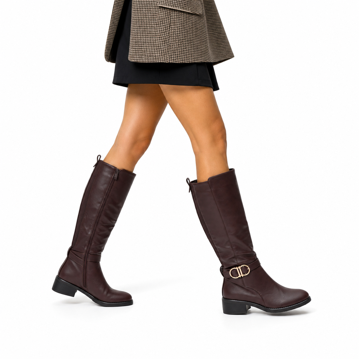 Stivale in simil pelle con cinturini e fascia elastica