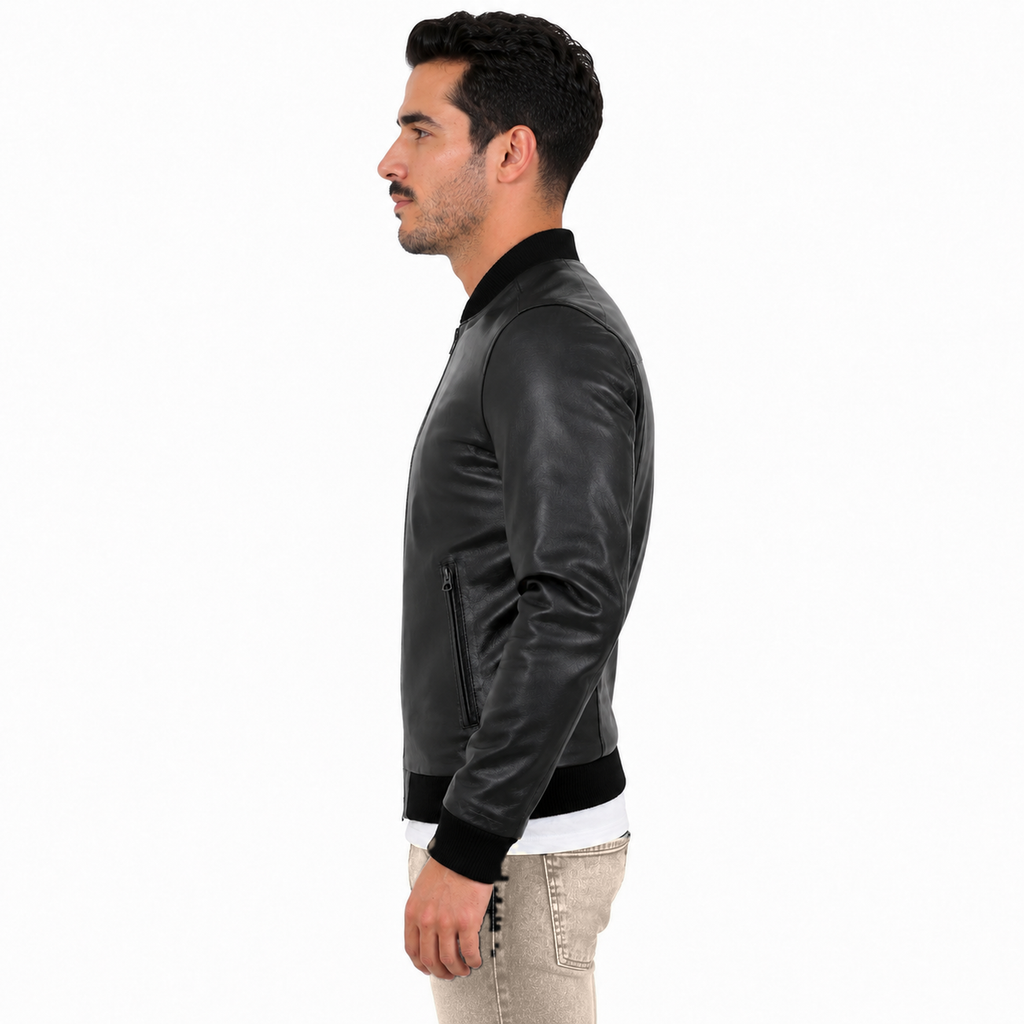 Giubbino in vera pelle di vitello Nero-Slim Fit-Art.XM54NAPPA