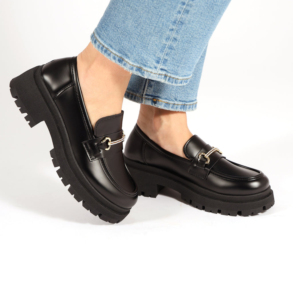 Mocassini in simil pelle platform con applicazione color oro- Art.JK002