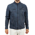 Giubbino in pelle di vitello rifinizione dakota blu jeans-Slim Fit-Art.SAXDAKOTA